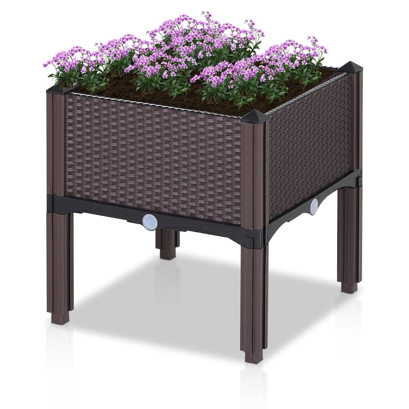 Outsunny Rattan Raised Garden Bed Outdoor Planter Box with Self-Watering Design, Compact Size, Lightweight Materials - Espresso