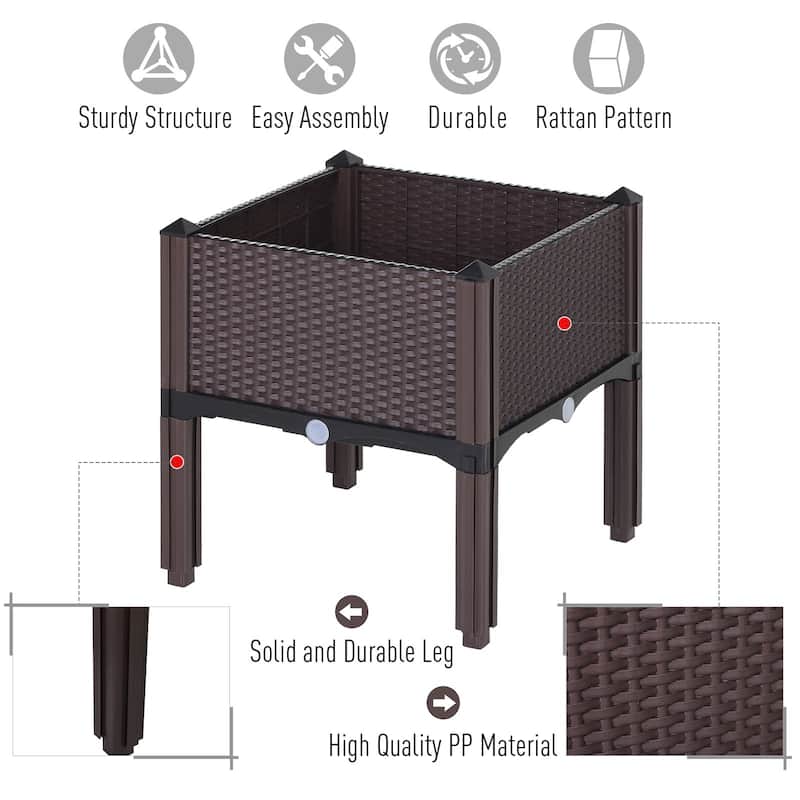 Outsunny Rattan Raised Garden Bed Outdoor Planter Box with Self-Watering Design, Compact Size, Lightweight Materials