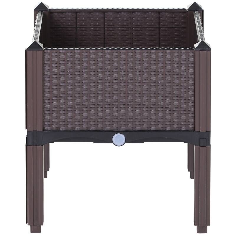Outsunny Rattan Raised Garden Bed Outdoor Planter Box with Self-Watering Design, Compact Size, Lightweight Materials
