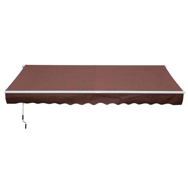 Outsunny 12' x 8.2' Outdoor Patio Manual Retractable Exterior Window Awning with Durable PU Design - Coffee Brown