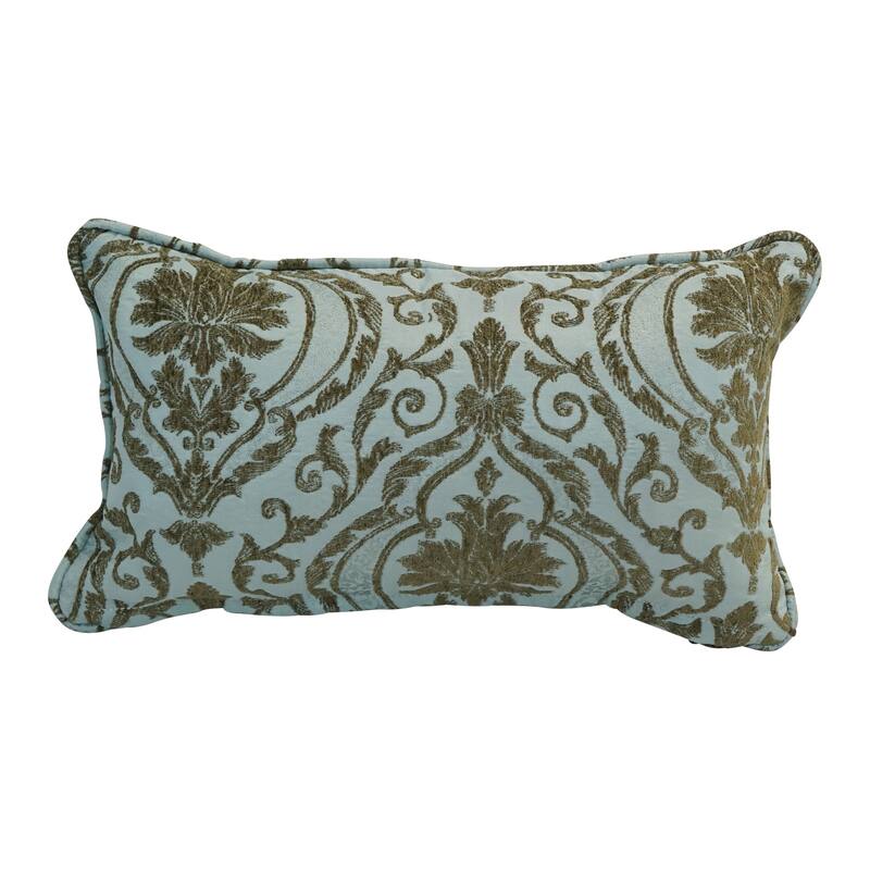 18-inch Corded Patterned Jacquard Chenille Lumbar Throw Pillow - Blue Damask