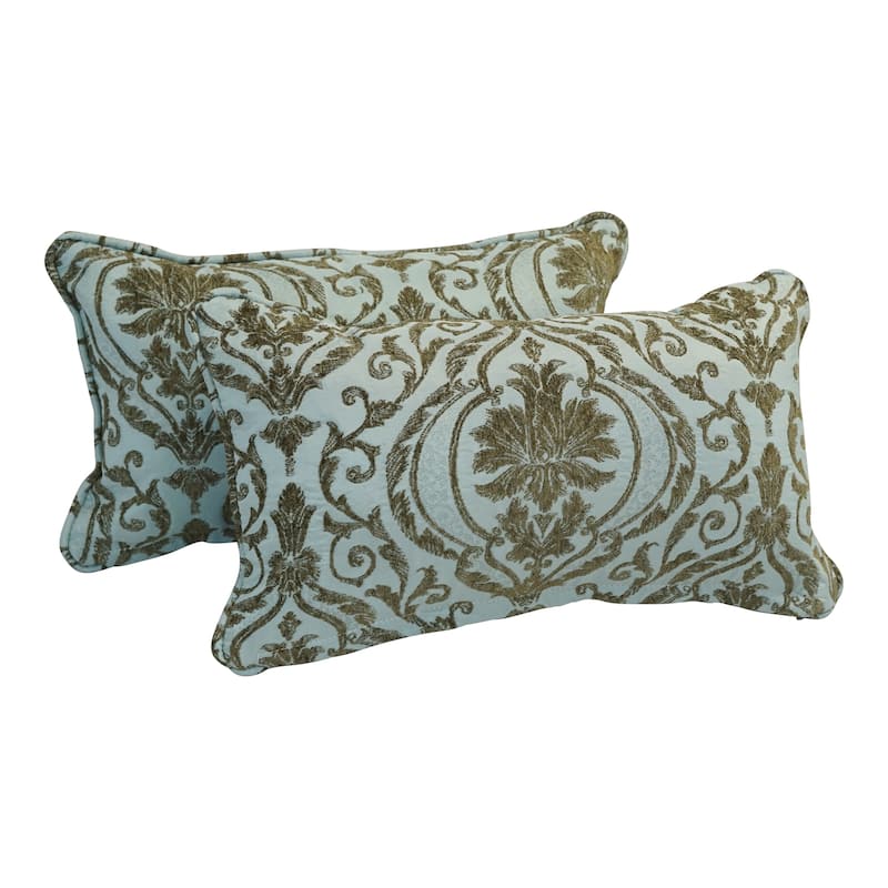 18-inch Corded Patterned Jacquard Chenille Lumbar Throw Pillows (Set of 2) - Blue Damask