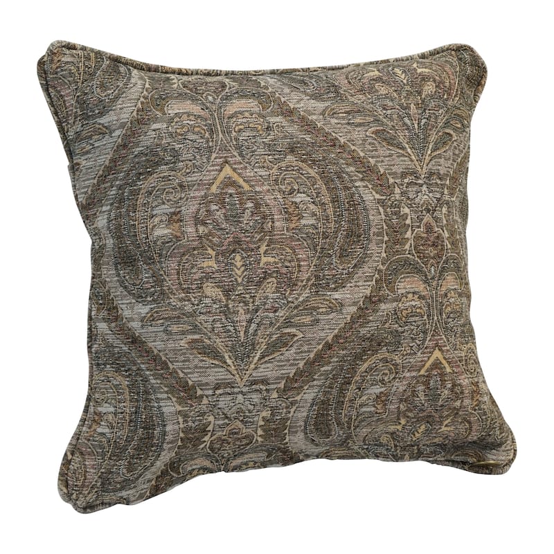 18-in. Square Corded Patterned Jacquard Chenille Throw Pillow - Grey Damask