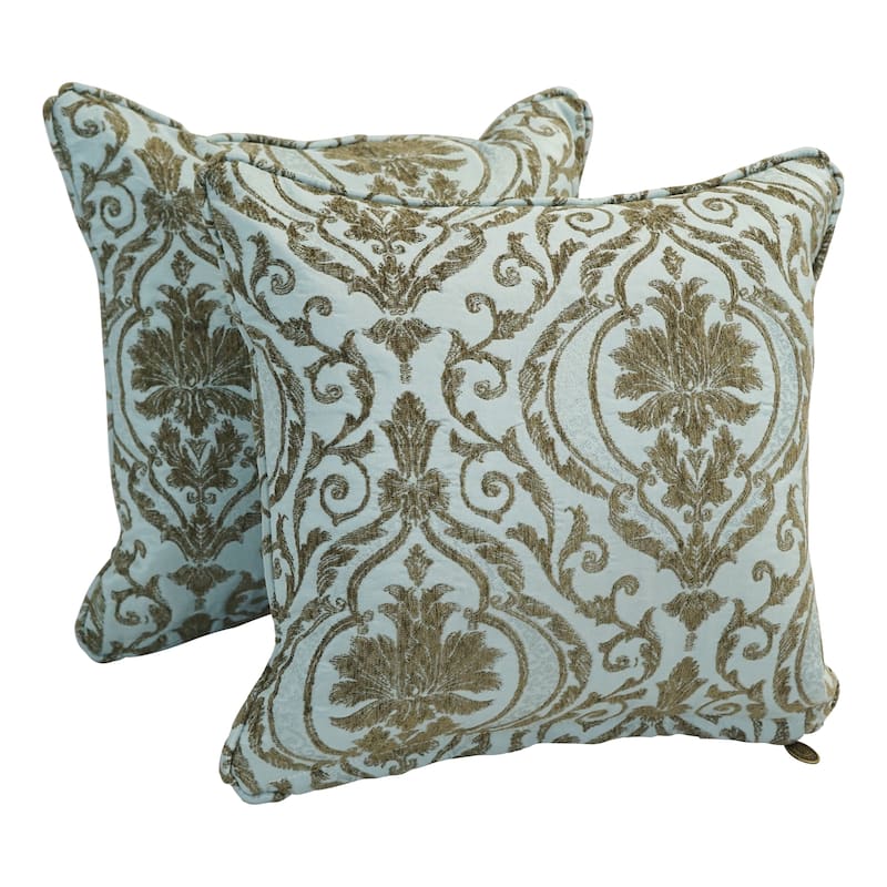 Corded 18-inch Jacquard Chenille Square Throw Pillow (Set of 2) - Blue Damask