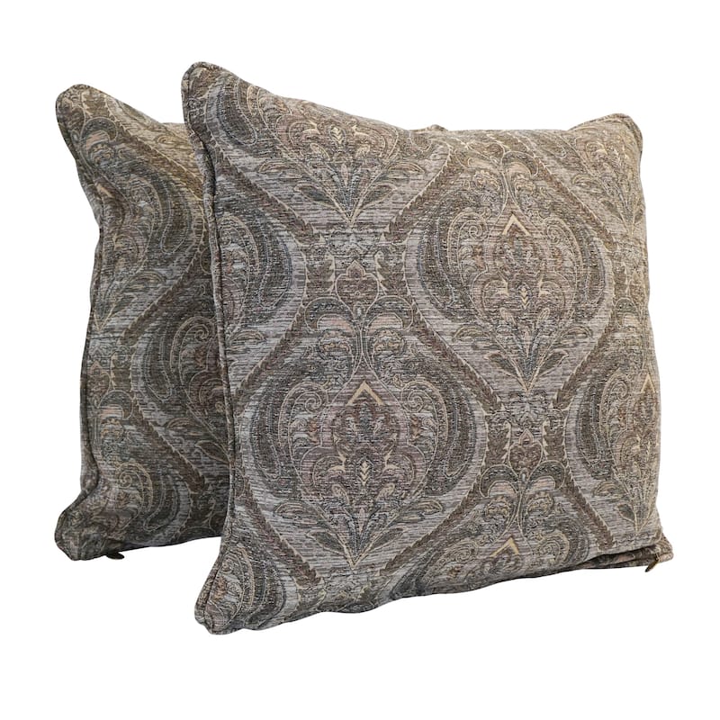 25-inch Corded Patterned Jacquard Chenille Square Floor Pillows (Set of 2) - Grey Damask