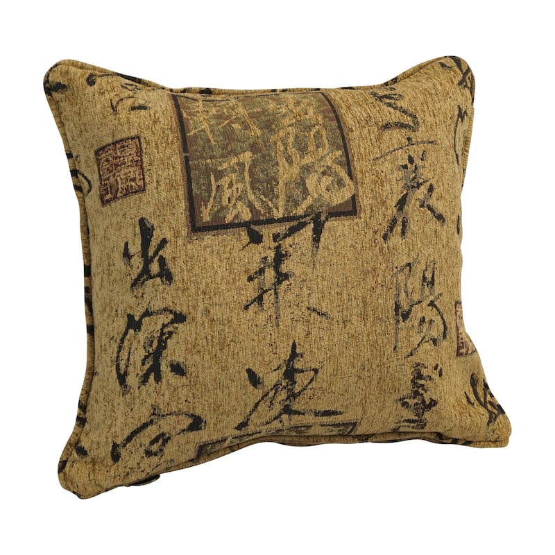18-inch Corded Patterned Jacquard Chenille Square Throw Pillow - Calligraphy