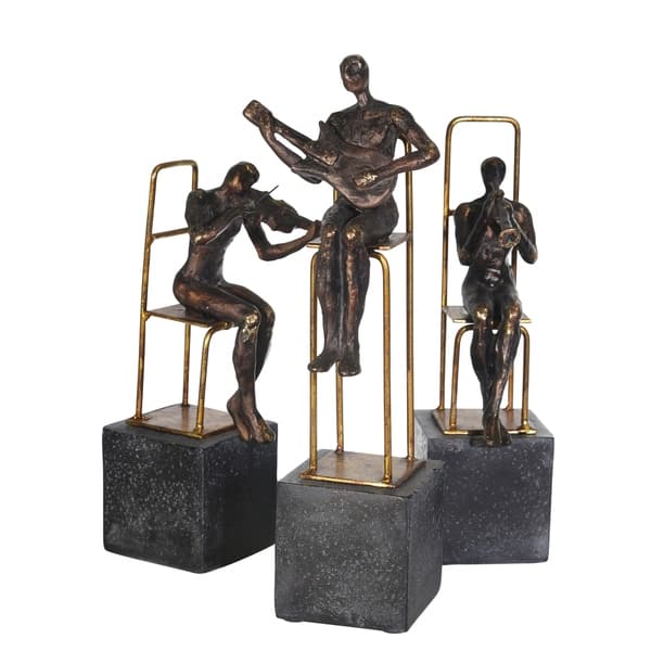 Shop Set 3 Polyresin Musicians On Base Black Gold Overstock 30971843