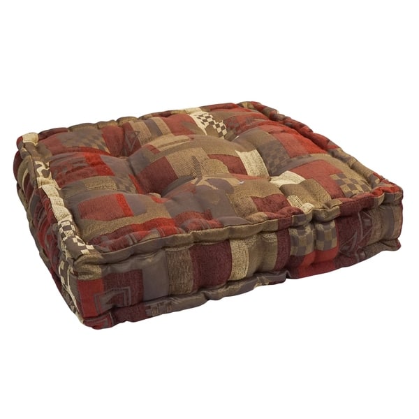 slide 2 of 6, 20-inch Square Button-tufted Floor Pillow Red Tan Abstract