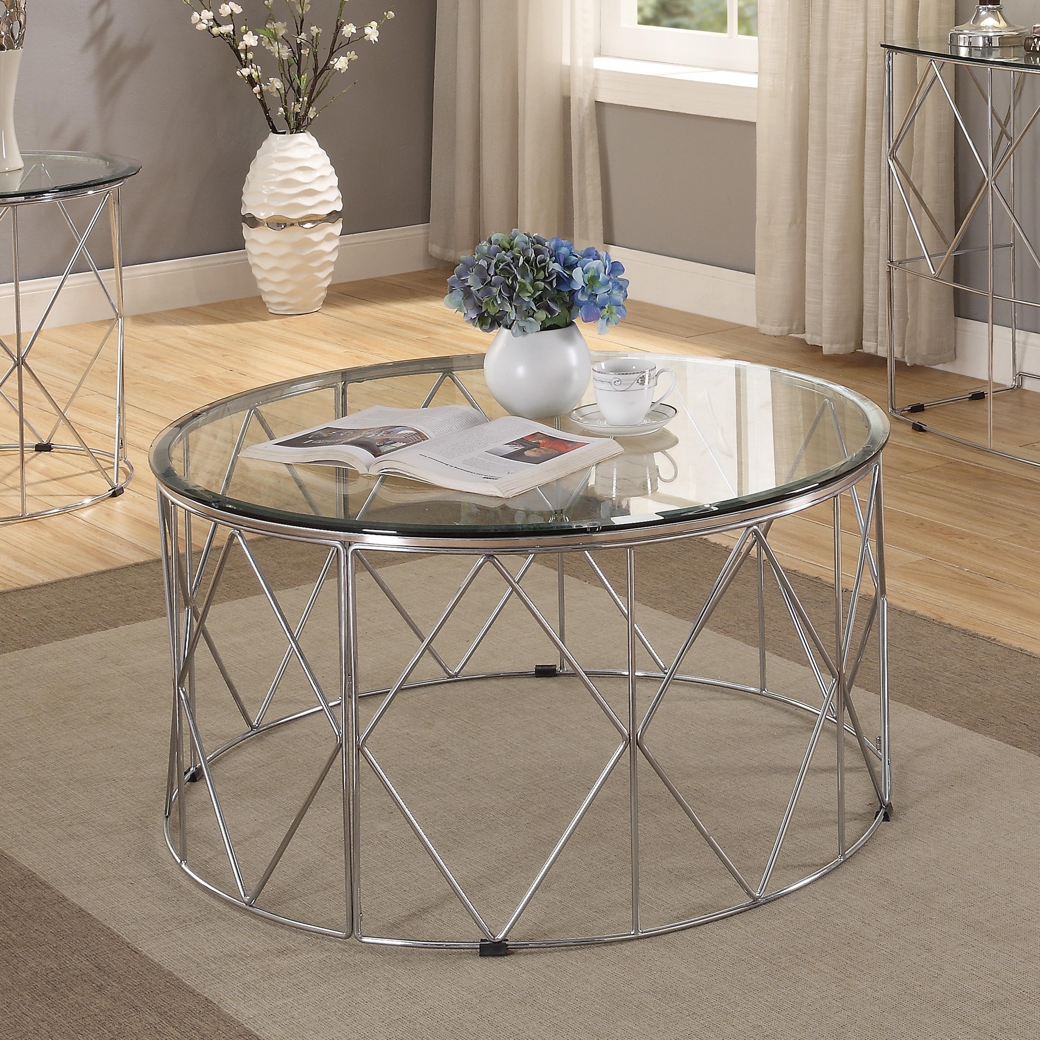 Furniture Of America Eila Contemporary Round Glass Coffee Table Overstock 30972090