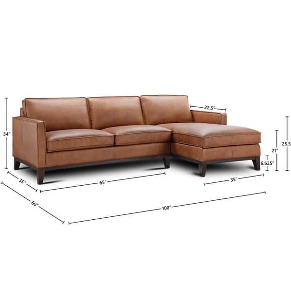 dimension image slide 4 of 3, Pimlico Top Grain Leather Sectional with Chaise