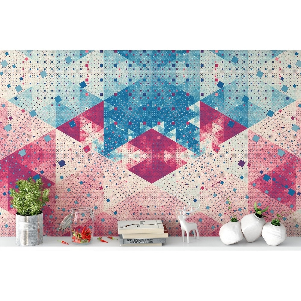 GandK HOME DECOR Geometric Blue and Purple Trigon Retro Triangle Textile Wallpaper (H:114 inch x W:204 inch)