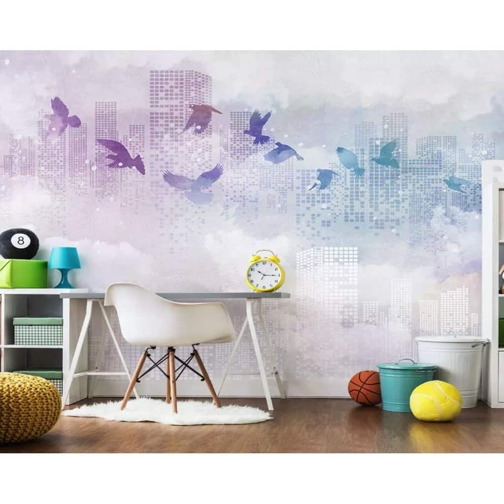 GK Wall Design Cityscape Seagull Architecture Removable Wallpaper
