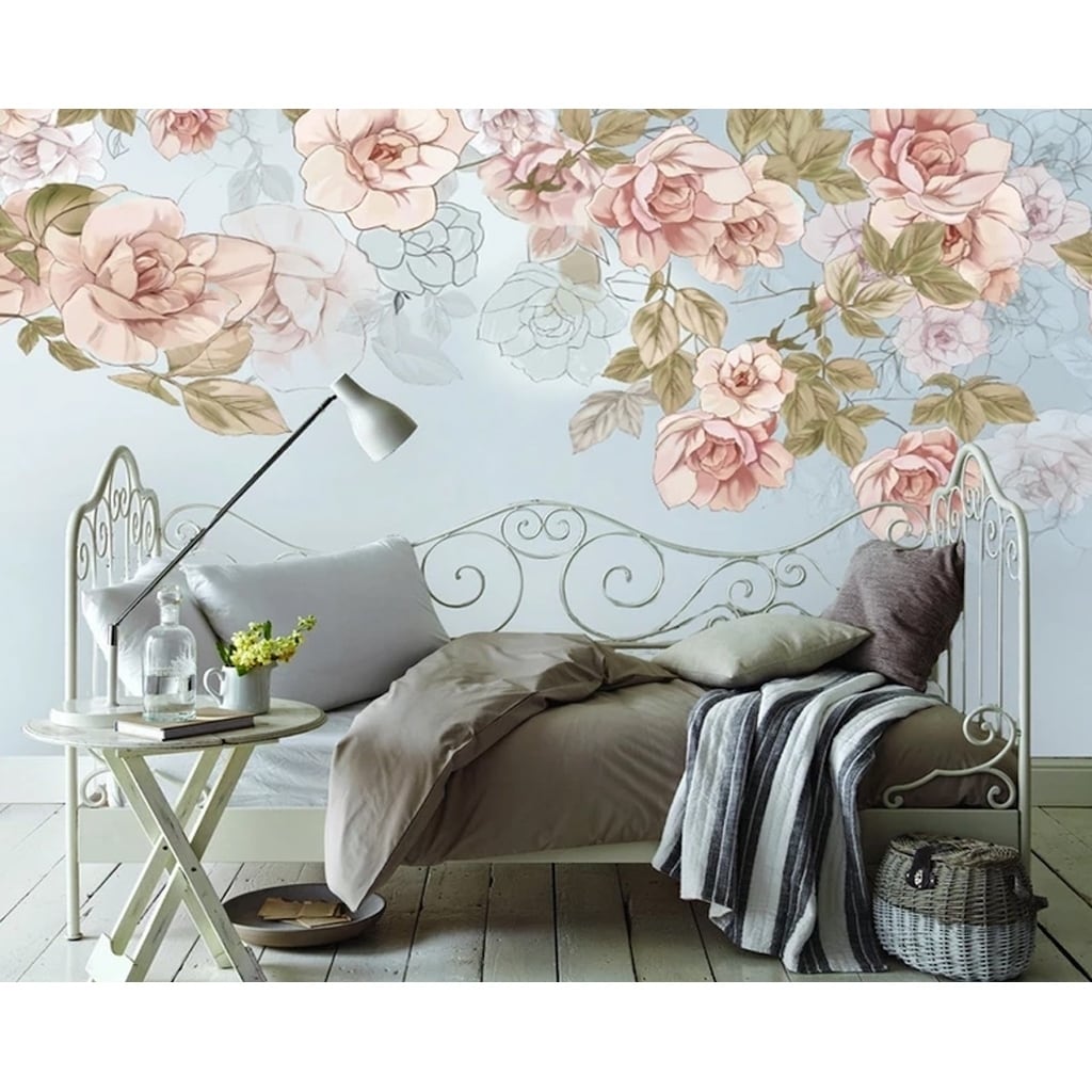 Soft Pink Flower Vintage Textile Wallpaper Overstock
