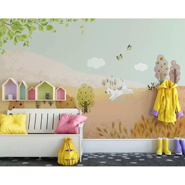 Fruit Tree Cartoon Puppy Kids Room Textile Wallpaper - - 30977392