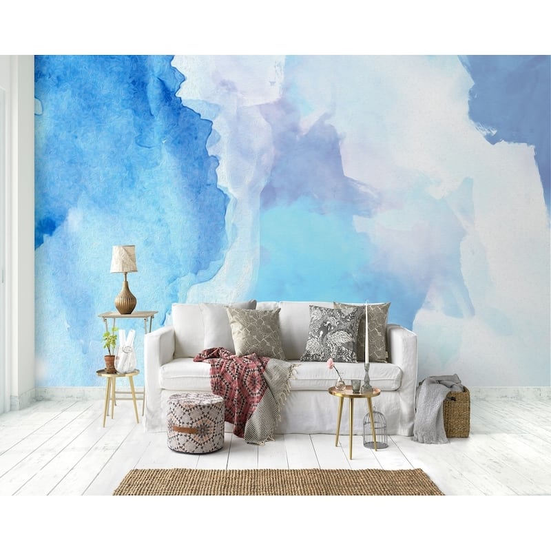 GK Wall Design Brush Blue Splash Watercolor Removable Wallpaper