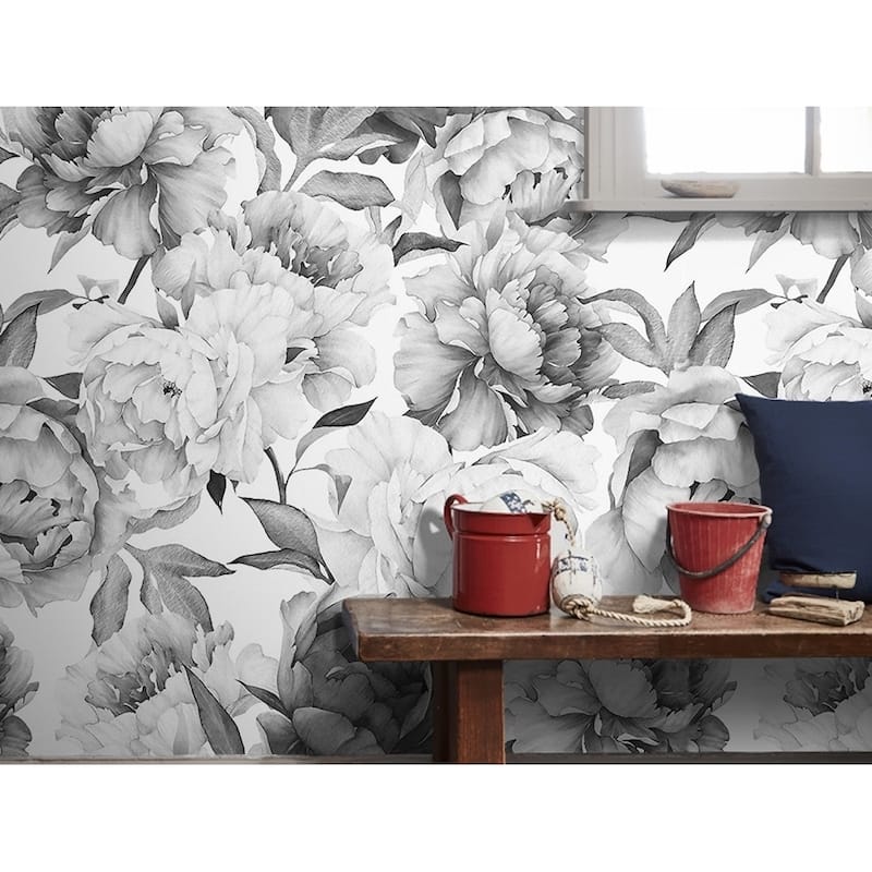 GK Wall Design Charcoal Flower Monochrome Peony Wallpaper