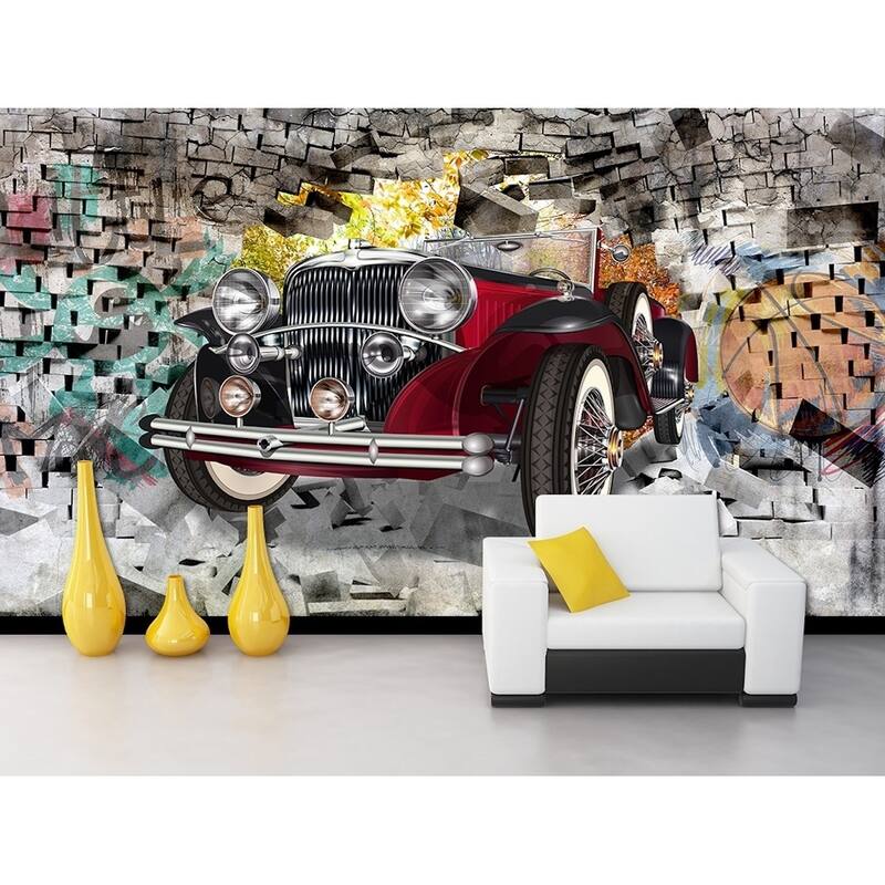 GK Wall Design 3D Vintage Classic Car Graffiti Brick Wallpaper
