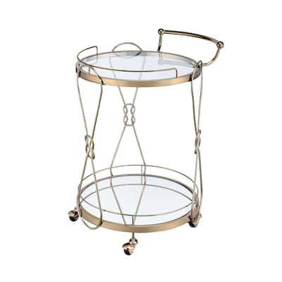 Serving Cart with 2 Glass Shelves and Caster Support, Gold and Clear
