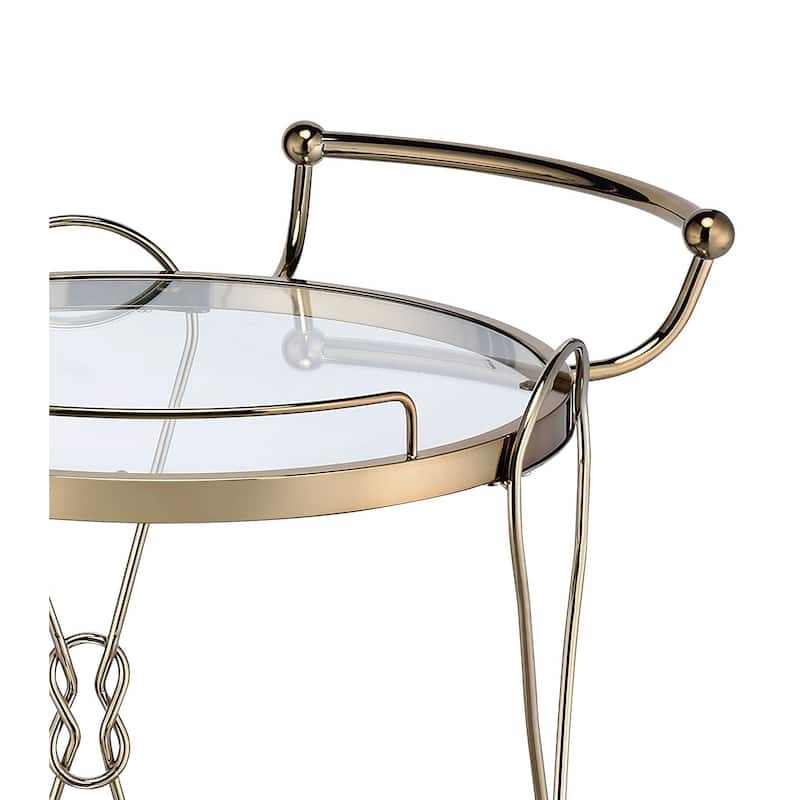 Serving Cart with 2 Glass Shelves and Caster Support, Gold and Clear