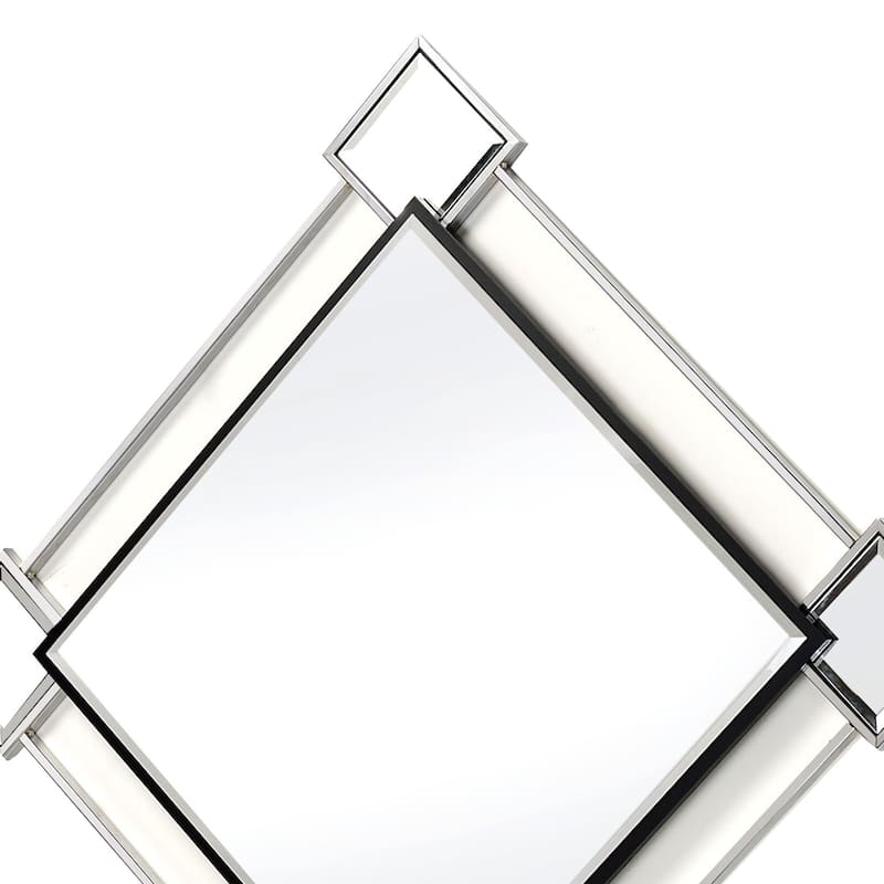 Diamond Shaped Beveled Accent Wall Mirror with Mirror Inserts, Silver
