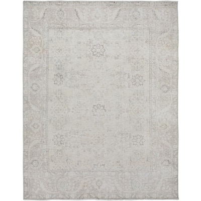 Muted Floral Tabriz Persian Distressed Area Rug Hand-Knotted Carpet - 6'6" x 9'0"