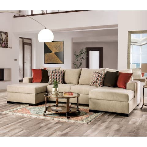 Furniture of America Blum Farmhouse Beige Solid Wood Sectional
