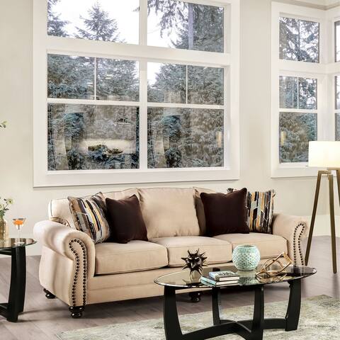Furniture of America Heny Traditional Beige Solid Wood Padded Sofa