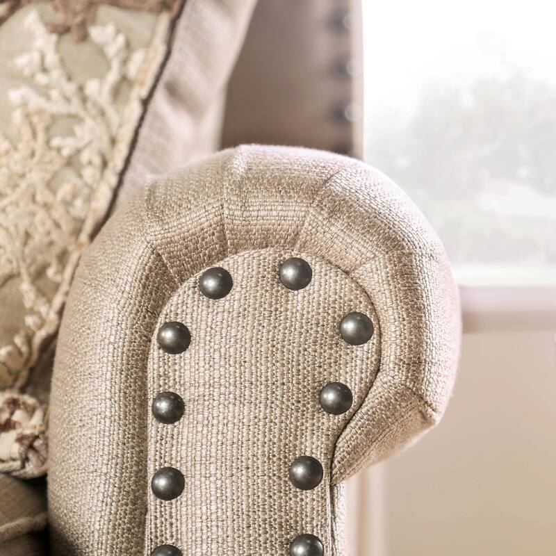 Qyn Transitional Beige Chenille Upholstered Nailhead Trim Rolled Arms Sofa by Furniture of America
