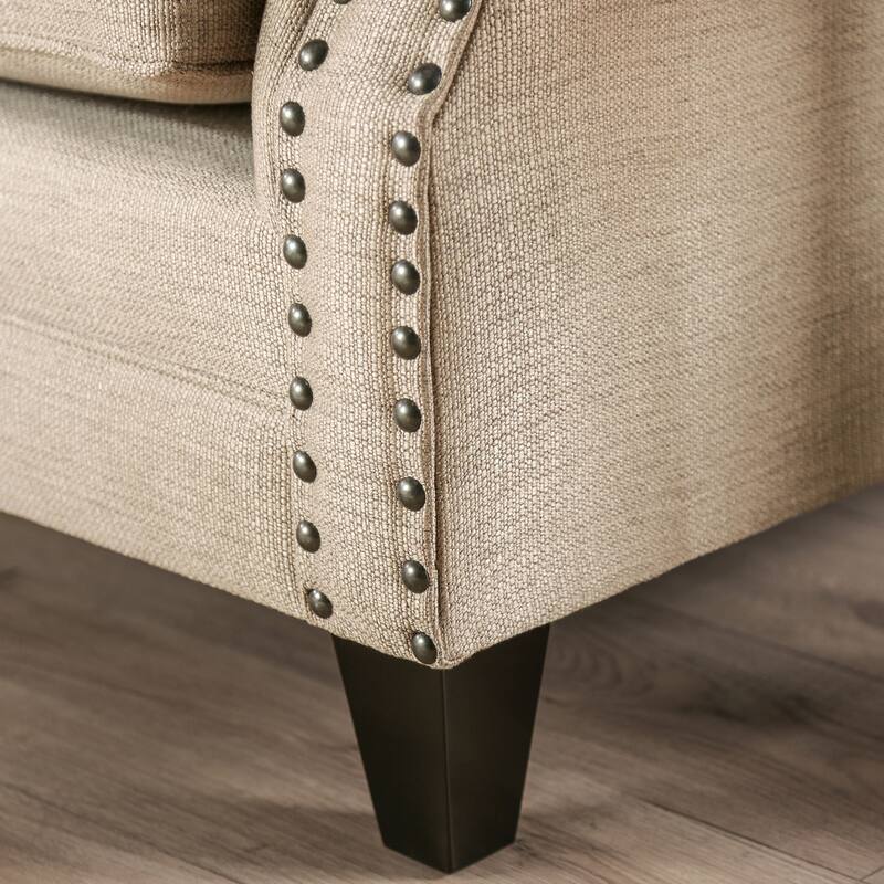Qyn Transitional Beige Chenille Upholstered Nailhead Trim Rolled Arms Sofa by Furniture of America