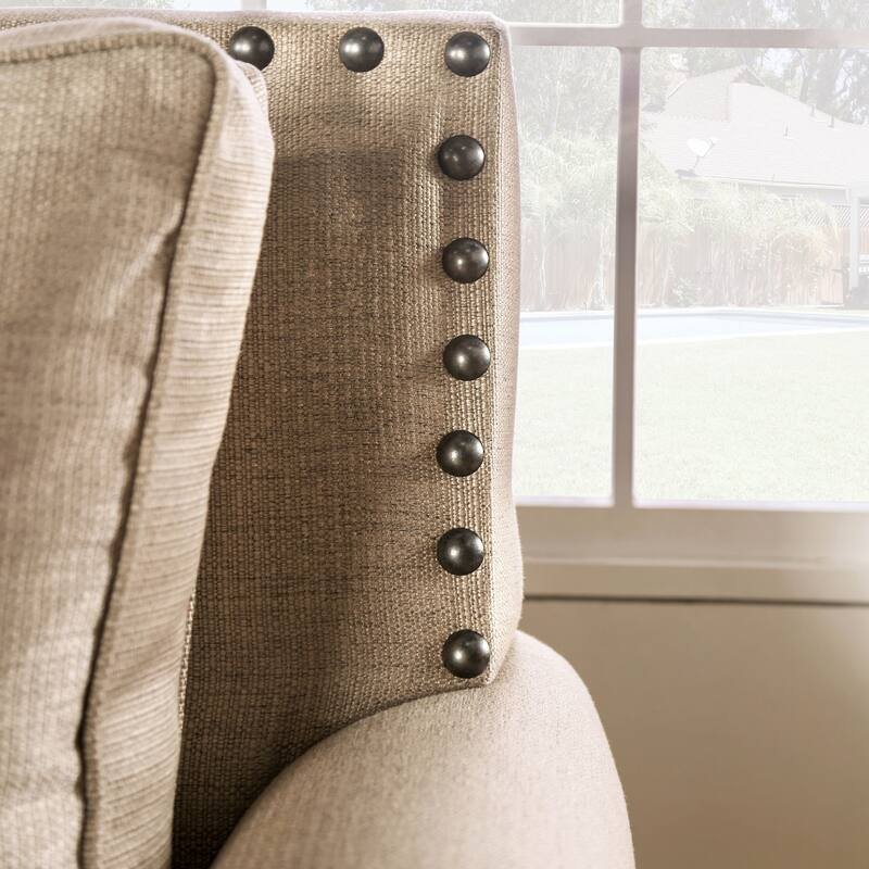 Qyn Transitional Beige Chenille Upholstered Nailhead Trim Rolled Arms Sofa by Furniture of America