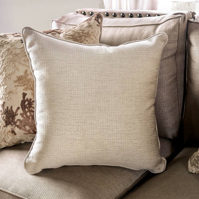 Qyn Transitional Beige Chenille Upholstered Nailhead Trim Rolled Arms Sofa by Furniture of America