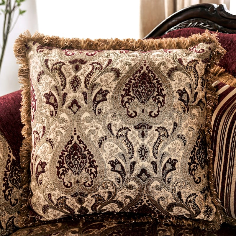 Estra Traditional Burgundy Chenille Upholstered Rolled Arms Sofa by Furniture of America