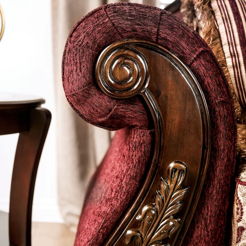 Estra Traditional Burgundy Chenille Upholstered Rolled Arms Sofa by Furniture of America