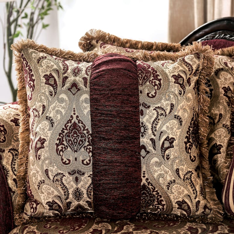 Estra Traditional Burgundy Chenille Upholstered Rolled Arms Sofa by Furniture of America