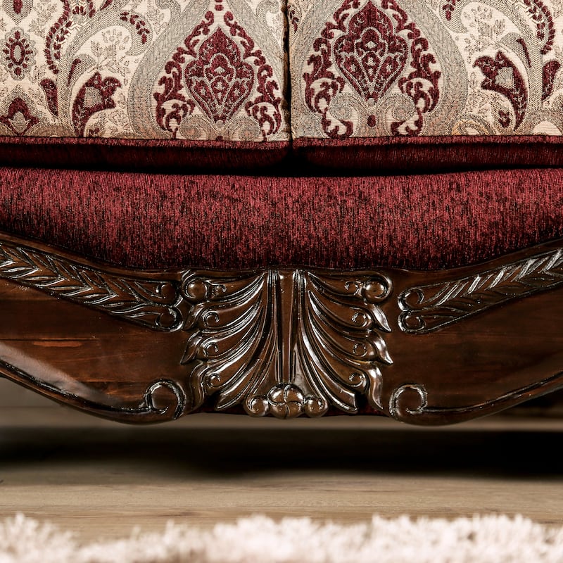 Estra Traditional Burgundy Chenille Upholstered Rolled Arms Sofa by Furniture of America