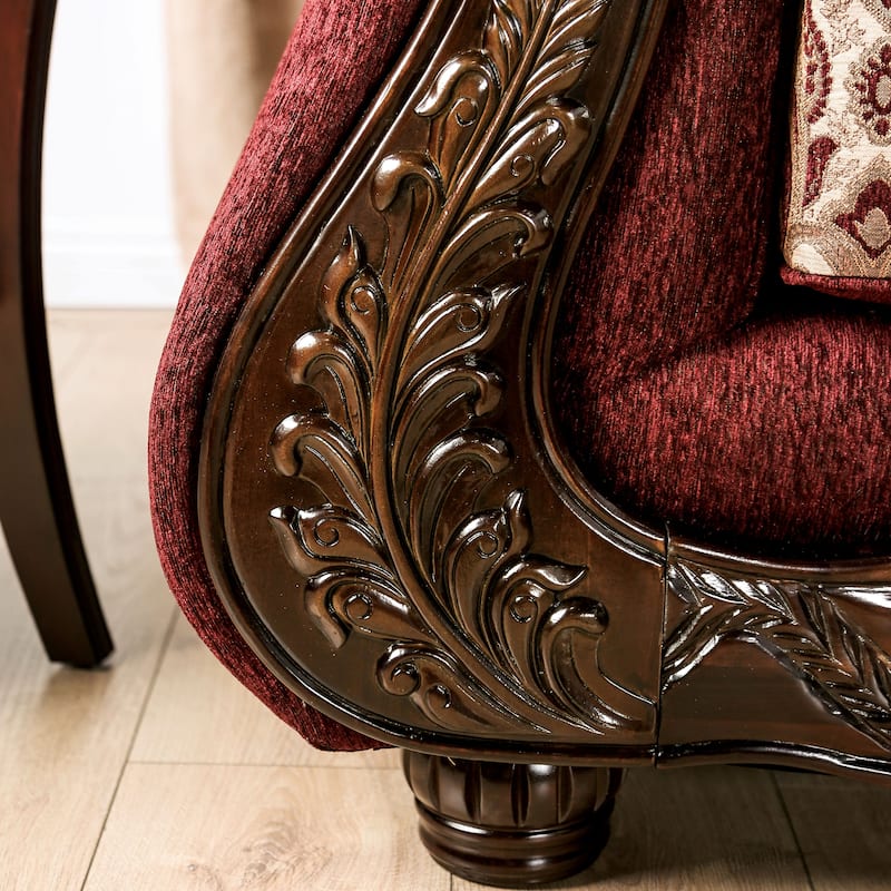 Estra Traditional Burgundy Chenille Upholstered Rolled Arms Sofa by Furniture of America
