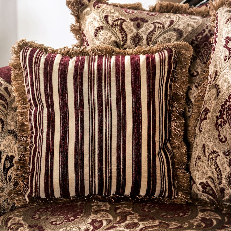 Estra Traditional Burgundy Chenille Upholstered Rolled Arms Sofa by Furniture of America