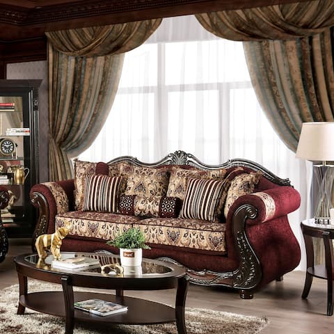 Furniture of America Estra Traditional Red Solid Wood Padded Sofa