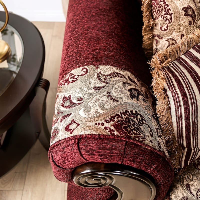 Estra Traditional Burgundy Chenille Upholstered Rolled Arms Sofa by Furniture of America