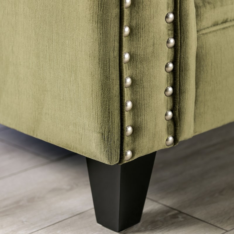 Olie Transitional Green Fabric Upholstered Tufted Back Sofa by Furniture of America