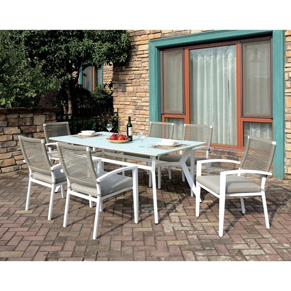 white metal patio table and chairs