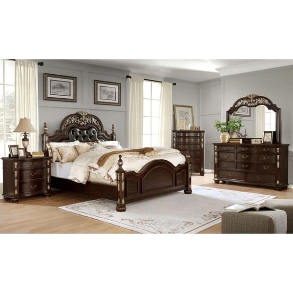 Furniture of America Urex Traditional Cherry Solid Wood Four Poster Bed ...