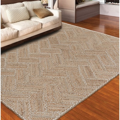 Handmade Green Leaves Pathway Natural-Ivory Area Rug