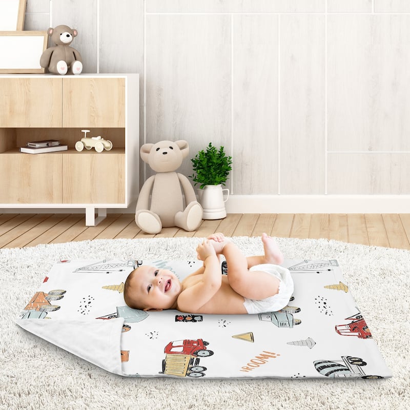 Sweet Jojo Designs Construction Truck Boy Baby Receiving Security Swaddle Blanket - Grey Yellow Red Blue Transportation