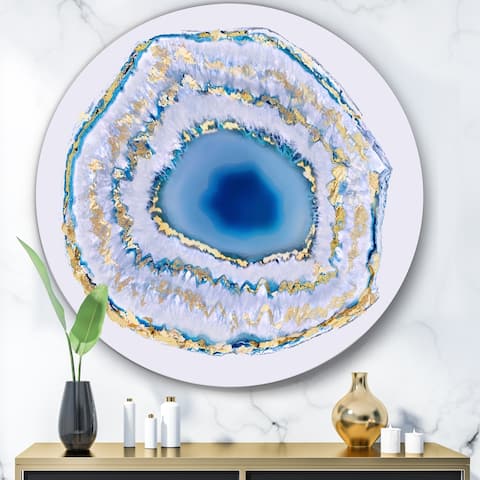 Designart 'Golden Blue Agate' Glam Round Circle Metal Wall Decor Panel