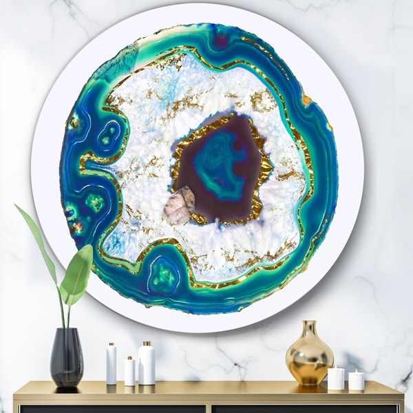 Shop Designart 'Crystal Blue Golden Agate' Modern Round Circle Metal Wall Decor Panel ...