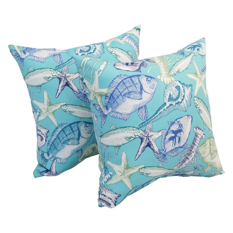 Blazing Needles 17-inch Square Polyester Outdoor Throw Pillows (Set of 2) - Keyisle Lagoon