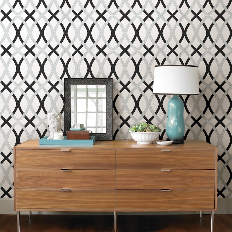 Avalon, Black and Silver Lattice Peel & Stick Wallpaper