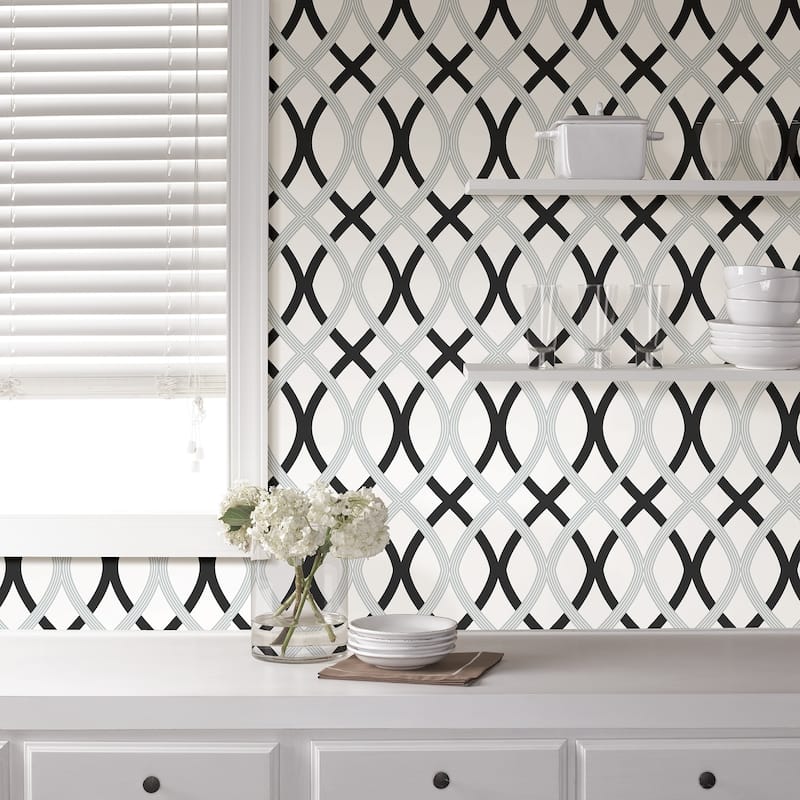 Avalon, Black and Silver Lattice Peel & Stick Wallpaper - Multicolor