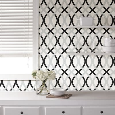 Avalon, Black and Silver Lattice Peel & Stick Wallpaper